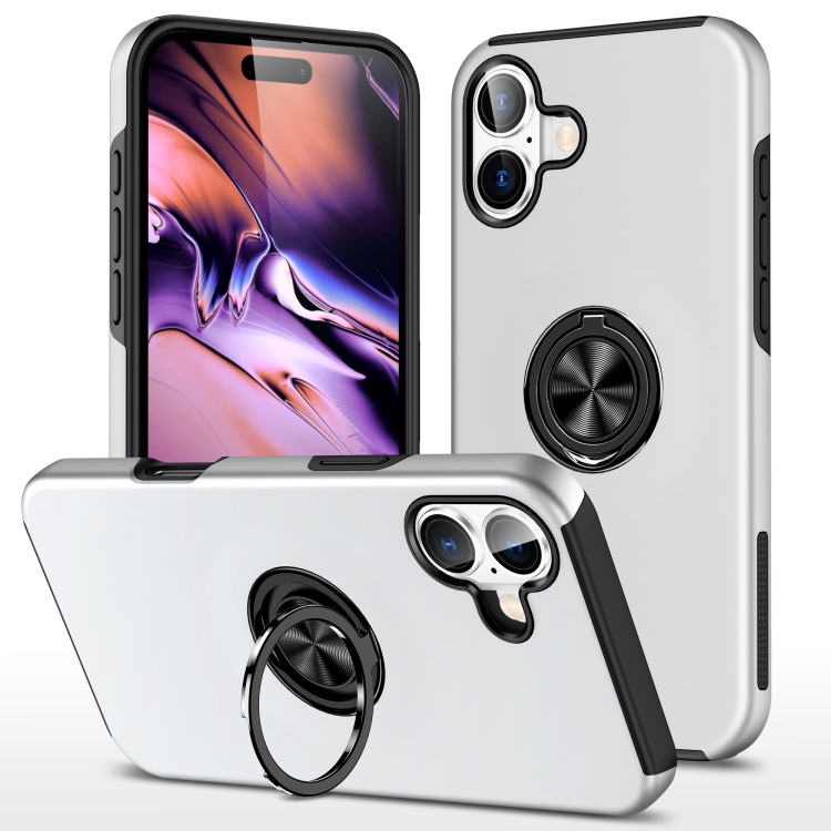 For iPhone 16 PC + TPU Magnetic Phone Case with Invisible Ring Holder(Silver) SUNSKY