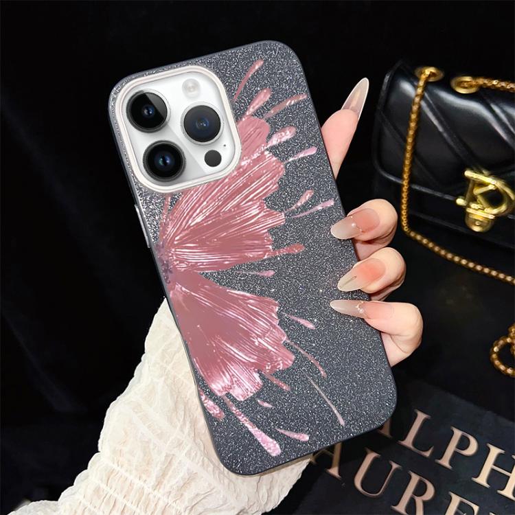 For iPhone 13 Pro Max Half Butterfly Pattern IMD Glitter PC Hybrid TPU Phone Case(Black) SUNSKY