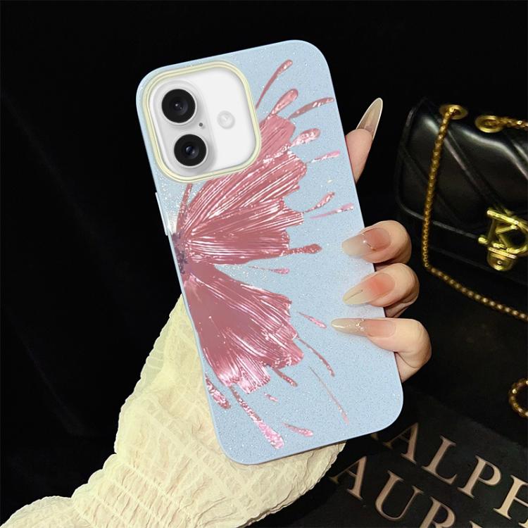 For iPhone 16 Plus Half Butterfly Pattern IMD Glitter PC Hybrid TPU Phone Case(Blue) SUNSKY
