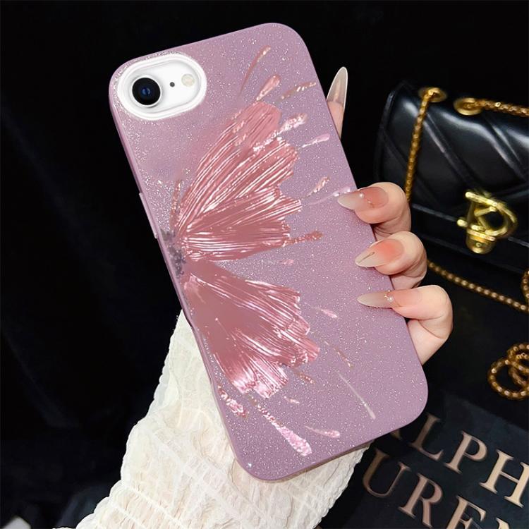 For iPhone SE 2022 / SE 2020 Half Butterfly Pattern IMD Glitter PC Hybrid TPU Phone Case(Purple) SUNSKY