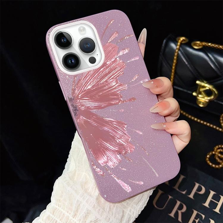 For iPhone 14 Pro Max Half Butterfly Pattern IMD Glitter PC Hybrid TPU Phone Case(Purple) SUNSKY