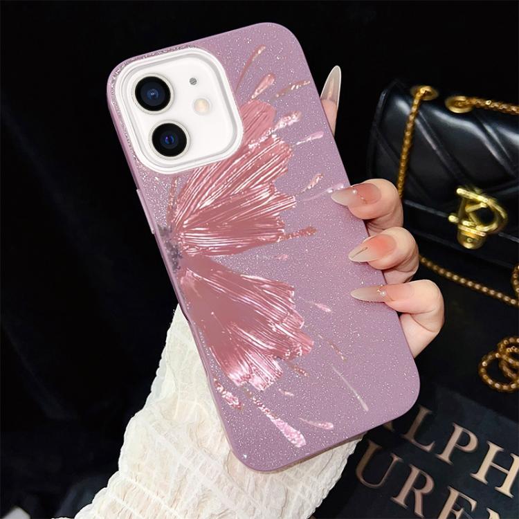 For iPhone 12 Half Butterfly Pattern IMD Glitter PC Hybrid TPU Phone Case(Purple) SUNSKY