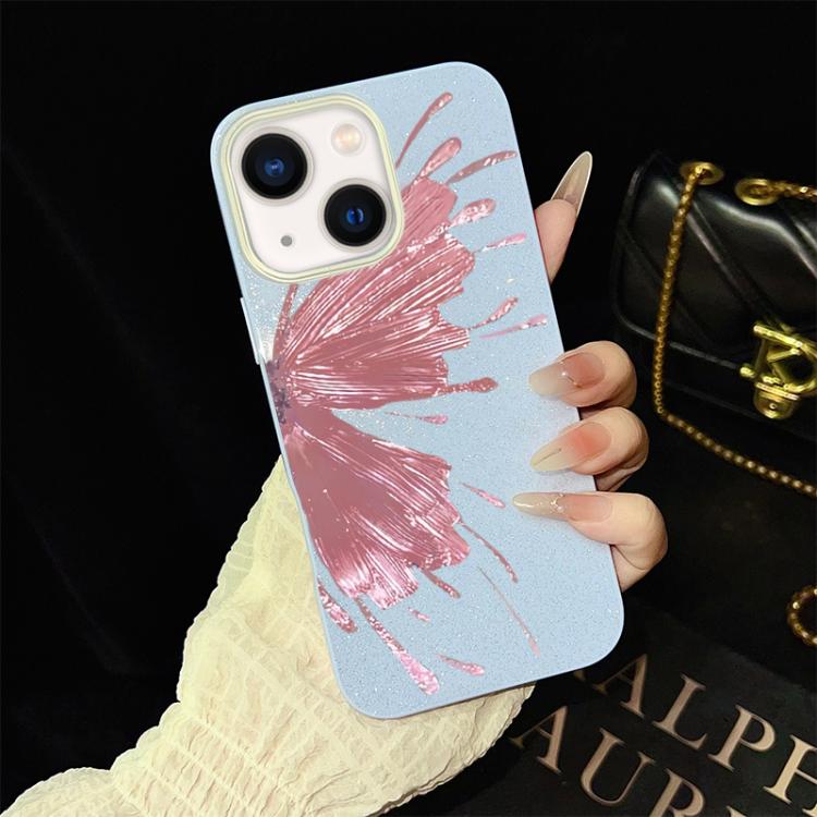 For iPhone 14 Half Butterfly Pattern IMD Glitter PC Hybrid TPU Phone Case(Blue) SUNSKY