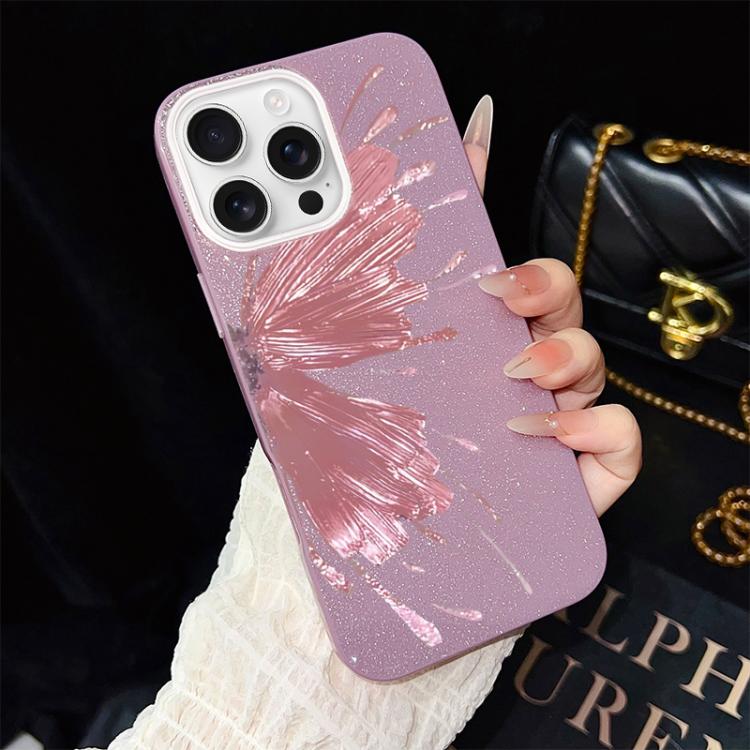 For iPhone 16 Pro Half Butterfly Pattern IMD Glitter PC Hybrid TPU Phone Case(Purple) SUNSKY