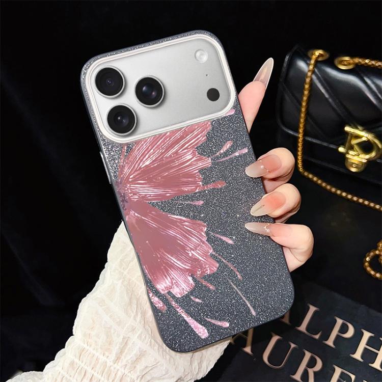 For iPhone 18 Pro / 17 Pro Half Butterfly Pattern IMD Glitter PC Hybrid TPU Phone Case(Black) SUNSKY