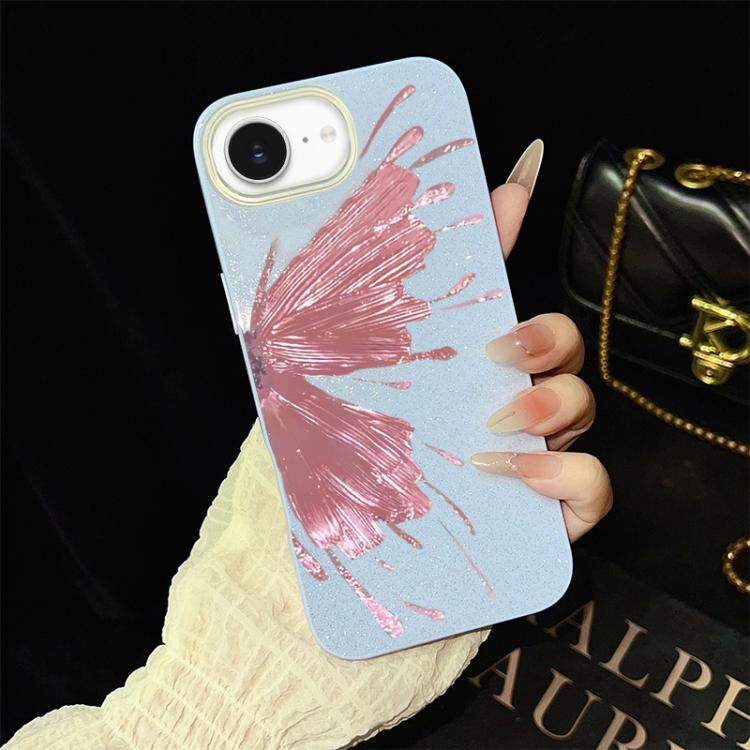For iPhone 17e / 16e Half Butterfly Pattern IMD Glitter PC Hybrid TPU Phone Case(Blue) SUNSKY