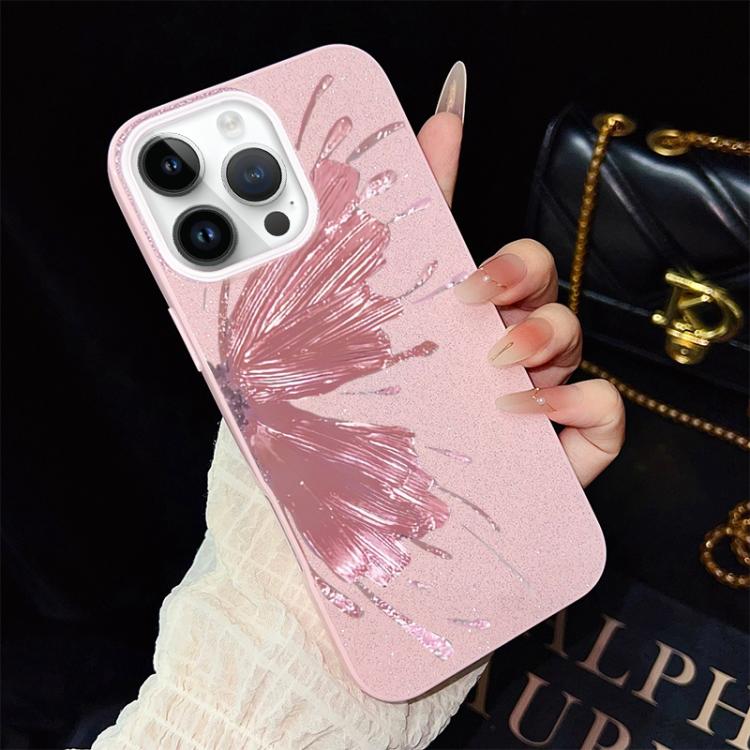 For iPhone 14 Pro Half Butterfly Pattern IMD Glitter PC Hybrid TPU Phone Case(Pink) SUNSKY