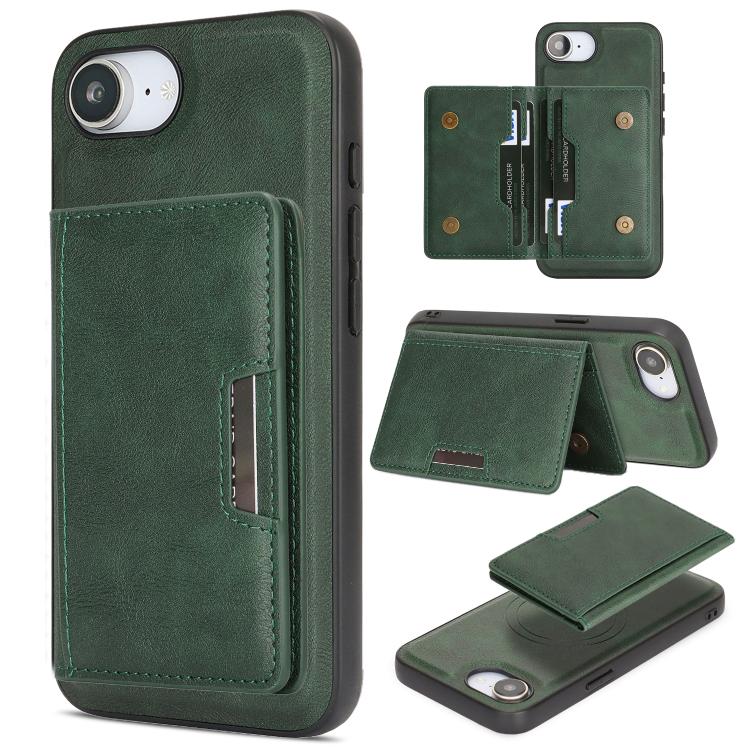 For iPhone 17e / 16e Kalebol Strong MagSafe Magnetic Two-Fold Card Bag Leather Phone Case(Green)