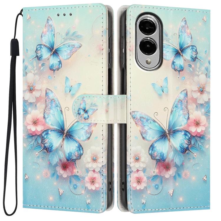 For Galaxy S25 Edge 5G Colorful Painting Vegan Leather Phone Case with Lanyard(Blue Butterflies) SUNSKY