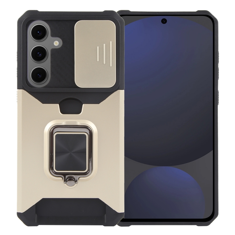 For Samsung Galaxy S24 FE 5G Camera Shield Card Slot PC+TPU Phone Case(Gold) SUNSKY