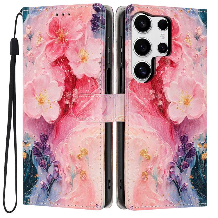 For Galaxy S24 Ultra 5G Colorful Painting Vegan Leather Phone Case with Lanyard(Oil Painting Flowers) SUNSKY