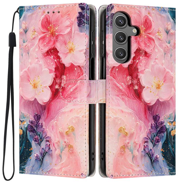 For Galaxy S25 FE 5G Colorful Painting Vegan Leather Phone Case with Lanyard(Oil Painting Flowers) SUNSKY