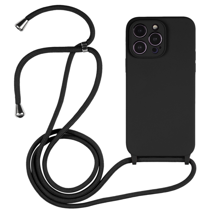 For iPhone 15 Pro Crossbody Lanyard Liquid Silicone Case(Black) SUNSKY