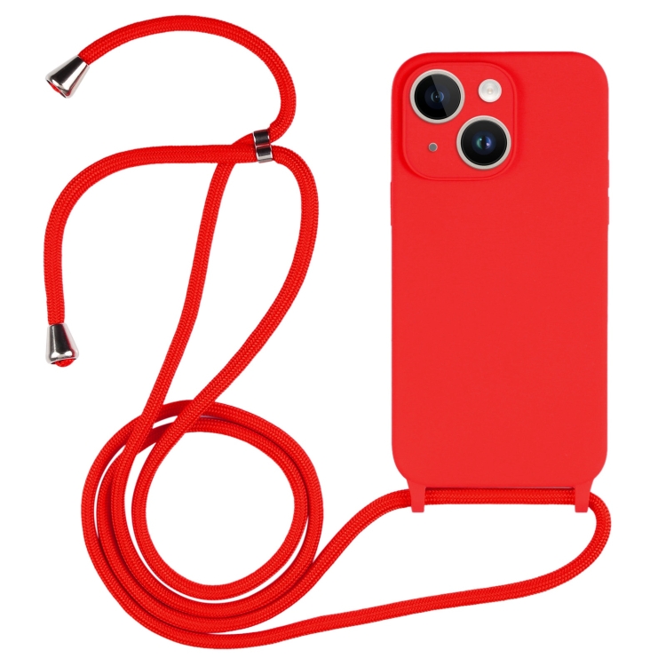 For iPhone 15 Crossbody Lanyard Liquid Silicone Case(Red) SUNSKY