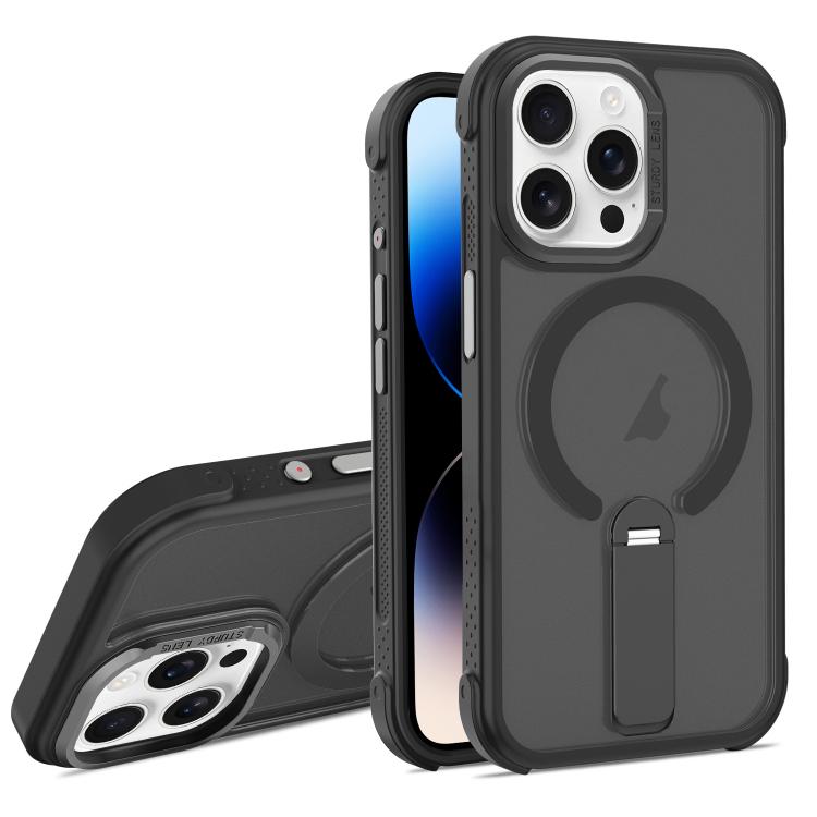 For iPhone 14 Pro Skin Feel PC TPU Hybrid Fold Holder Magnetic Phone Case(Black) SUNSKY