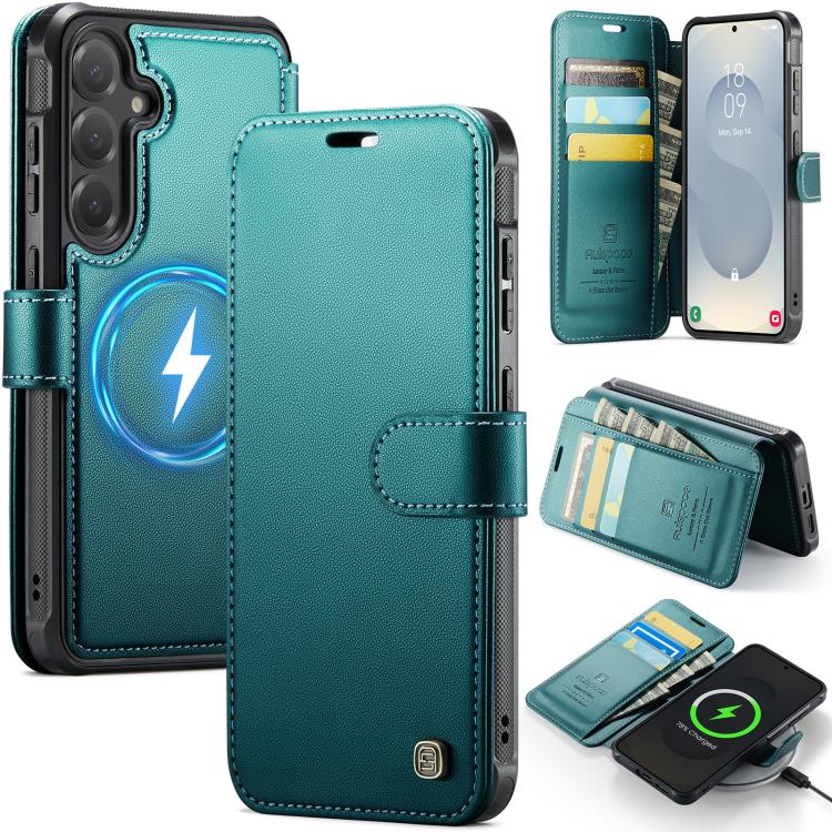 For Samsung Galaxy S25 / S24 5G AutSpace A15 Retro Magnetic Clasp Vegan Leather Phone Case(Green)