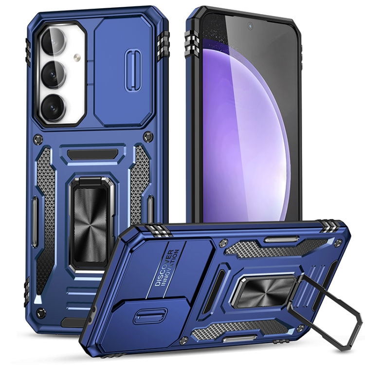 For Samsung Galaxy S24 FE 5G Armor PC Hybrid TPU Camera Shield Phone Case(Navy Blue) SUNSKY