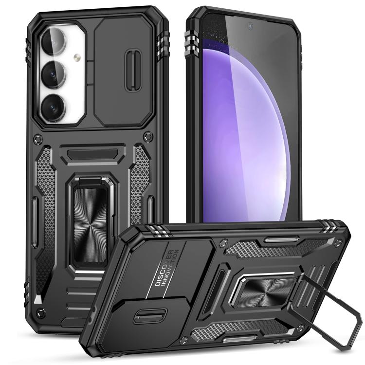 For Samsung Galaxy S25 FE 5G Armor PC Hybrid TPU Camera Shield Phone Case(Black) SUNSKY