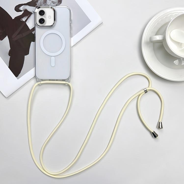 For iPhone 16 MagSafe Magnetic PC + TPU Phone Case with Lanyard(Creamy White) SUNSKY
