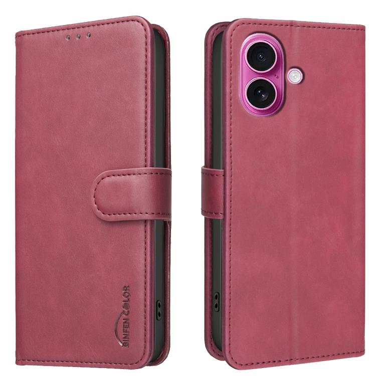 For iPhone 16 Solid Color Calfskin Texture RFID Vegan Leather Phone Case(Red) SUNSKY