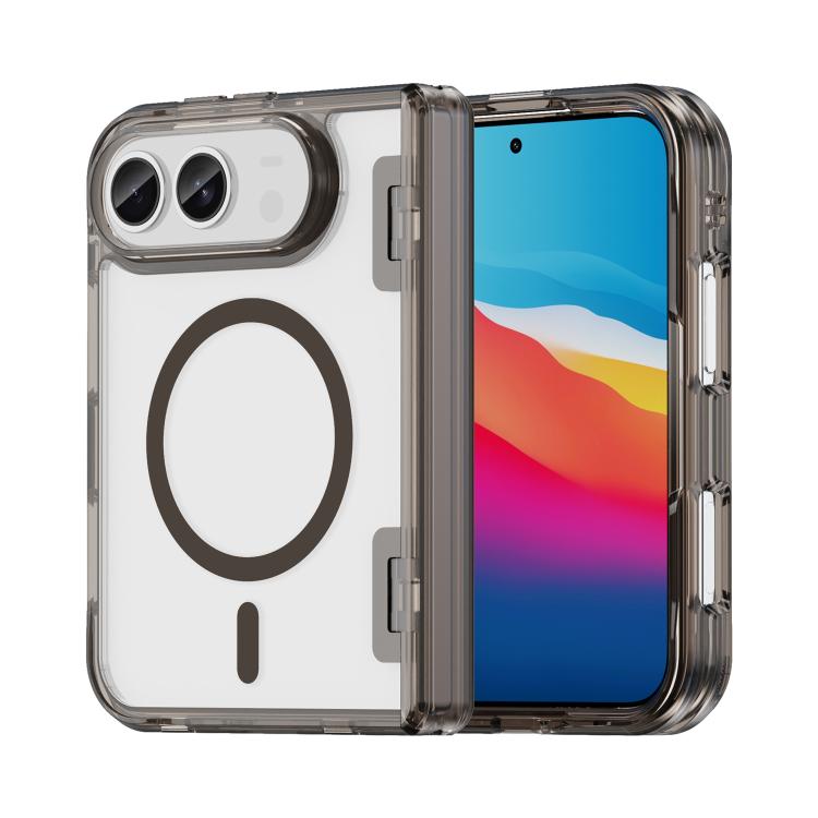 For iPhone Duo PC Hybrid TPU Airbag Folding Center Axis Magnetic Phone Case(Transparent Black) SUNSKY