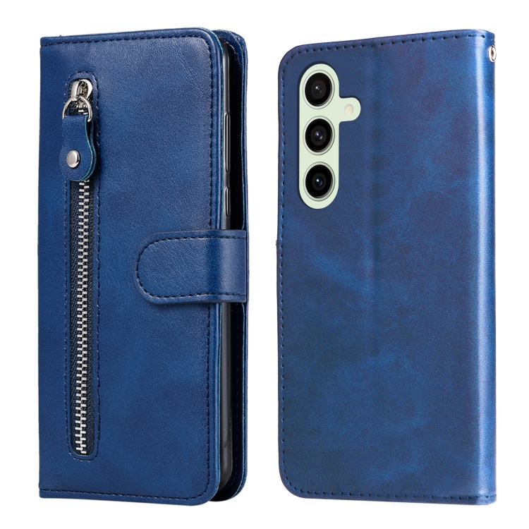 For Galaxy S24 FE 5G Fashion Calf Texture Zipper Leather Phone Case(Blue) SUNSKY