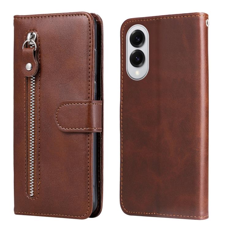 For Galaxy S25 Edge 5G Fashion Calf Texture Zipper Leather Phone Case(Brown) SUNSKY
