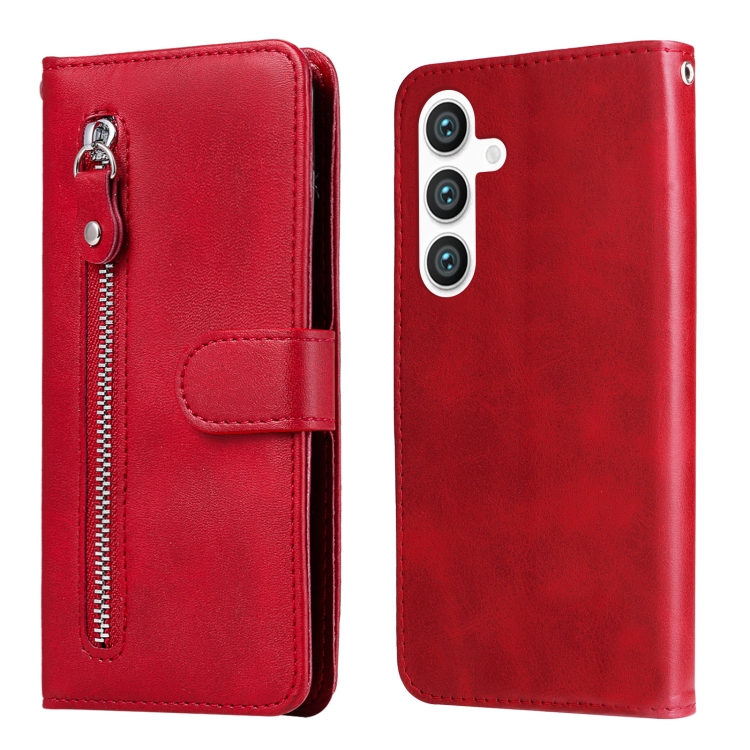 For Galaxy S25 5G Fashion Calf Texture Zipper Leather Phone Case(Red) SUNSKY