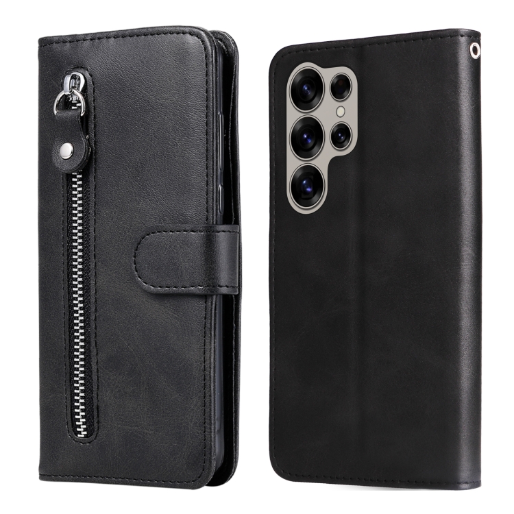 For Galaxy S25 Ultra 5G Fashion Calf Texture Zipper Leather Phone Case(Black) SUNSKY