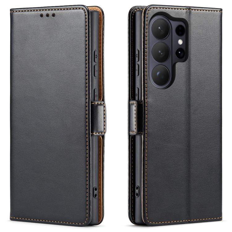 For Samsung Galaxy S26 Ultra 5G Fierre Shann PU Genuine Leather Texture Phone Case(Black)
