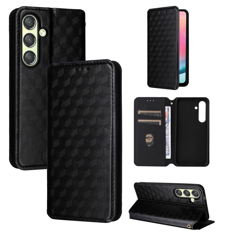 For Samsung Galaxy S25 5G Cubic Grid Texture Flip Leather Phone Case(Black) SUNSKY