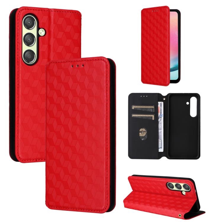For Samsung Galaxy S24 5G Cubic Grid Texture Flip Leather Phone Case(Red) SUNSKY