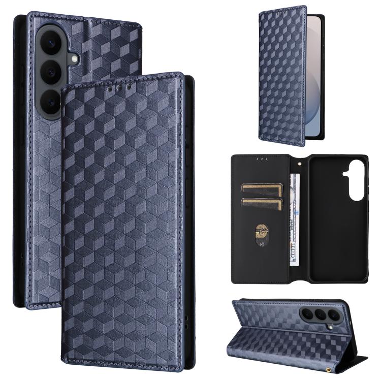 For Galaxy S26 FE 5G Cubic Grid Texture Flip Leather Phone Case(Blue) SUNSKY