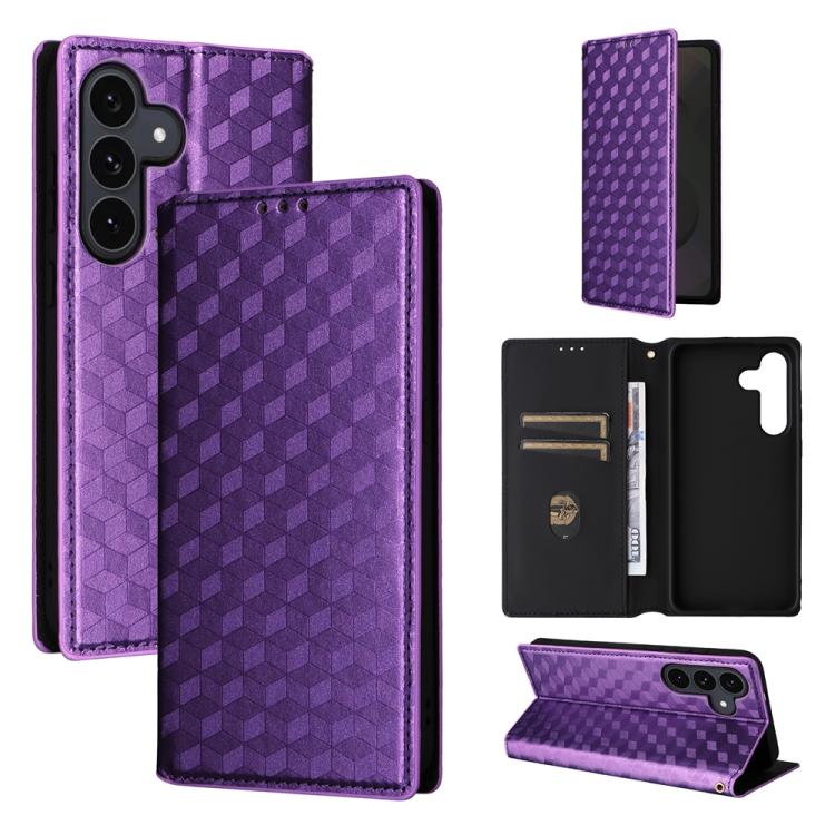 For Samsung Galaxy S25 FE 5G Cubic Grid Texture Flip Leather Phone Case(Purple) SUNSKY