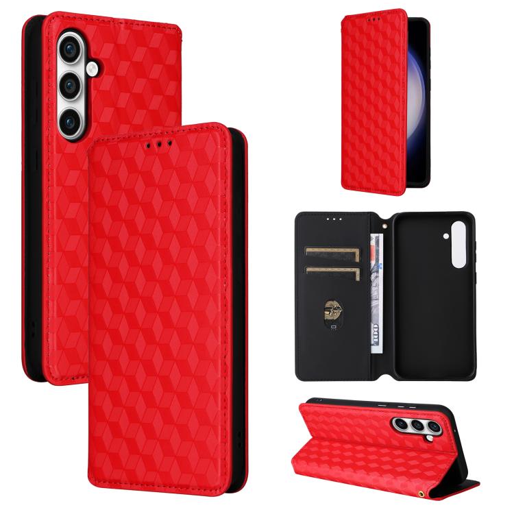 For Samsung Galaxy S24 FE 5G Cubic Grid Texture Flip Leather Phone Case(Red) SUNSKY