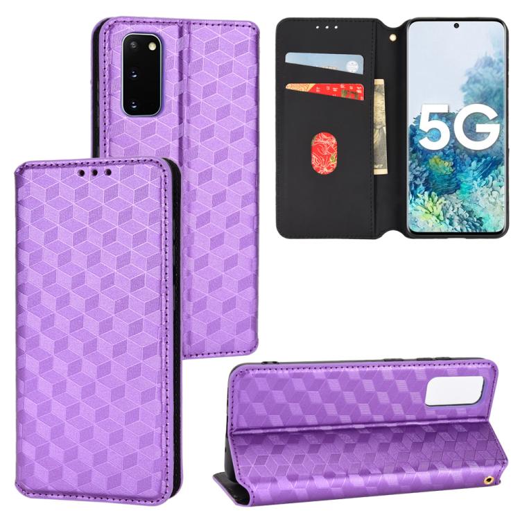 For Samsung Galaxy S20 FE 2022 / 5G / 4G Cubic Grid Texture Flip Leather Phone Case(Purple) SUNSKY