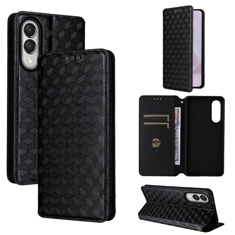 For Samsung Galaxy S25 Edge 5G Cubic Grid Texture Flip Leather Phone Case(Black) SUNSKY