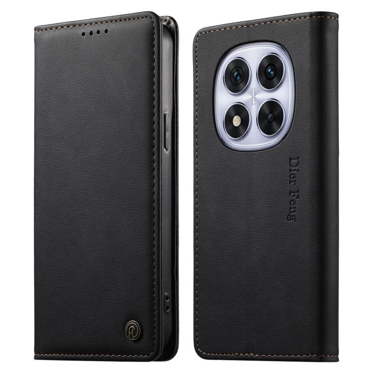 For Redmi Note 14 Pro 4G Dierfeng Metal Snap Magnetic RFID Vegan Leather Phone Case(Black)