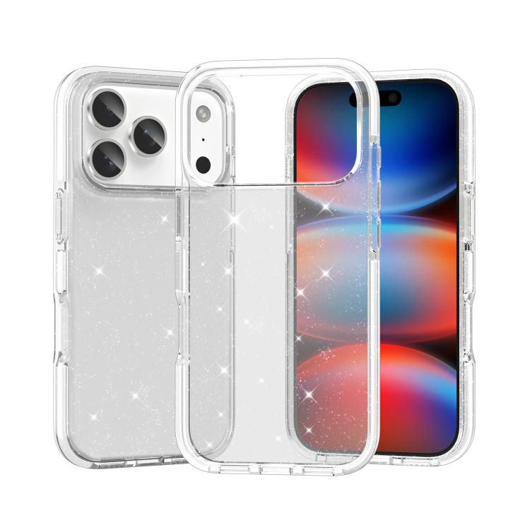 For iPhone 18 Pro / 17 Pro Dual Color Clear Glitter TPU + TPE Full Coverage Phone Case(Glitter White) SUNSKY