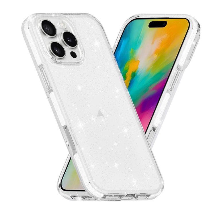 For iPhone 16 Pro Max Dual Color Clear Glitter TPU + TPE Full Coverage Phone Case(Glitter White) SUNSKY
