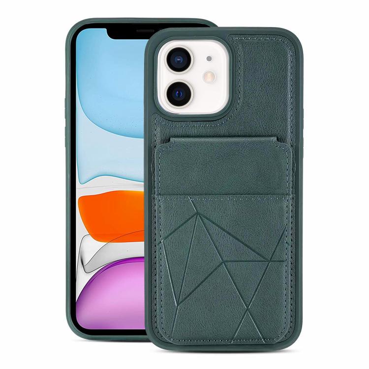 For iPhone 11 Multifunctional Vertical Flip Card Wallet Holder Vegan Leather Back Phone Case(Green) SUNSKY