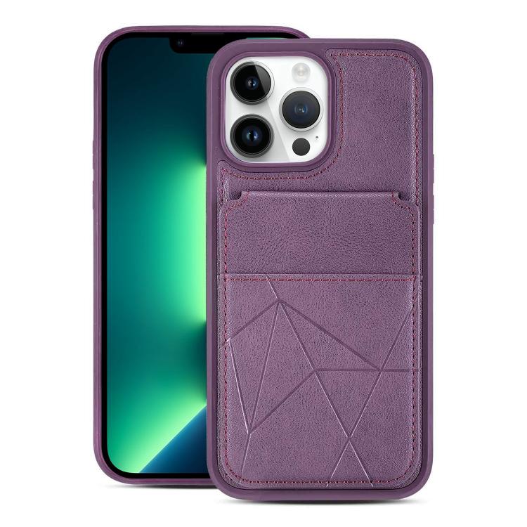 For iPhone 13 Pro Max Multifunctional Vertical Flip Card Wallet Holder Vegan Leather Back Phone Case(Purple) SUNSKY
