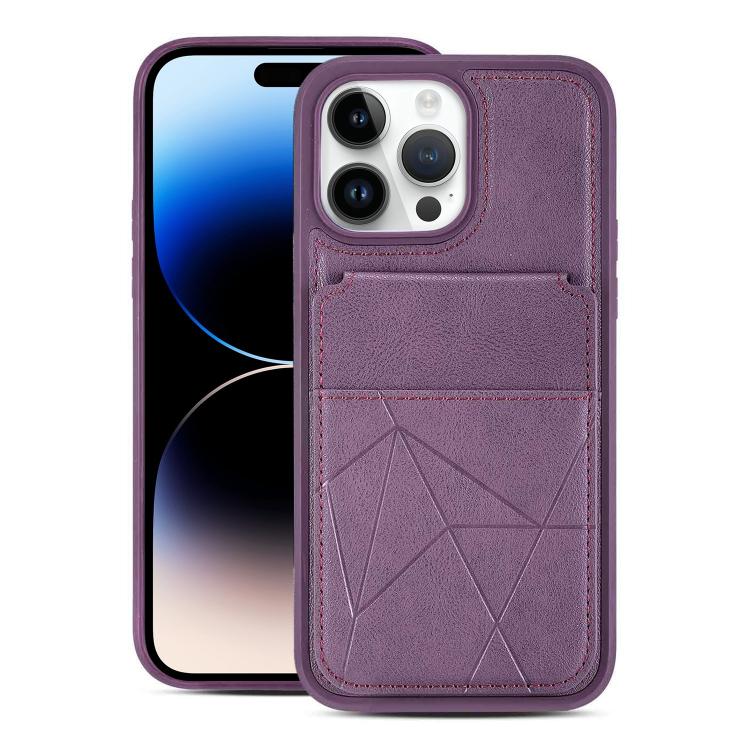 For iPhone 14 Pro Max Multifunctional Vertical Flip Card Wallet Holder Vegan Leather Back Phone Case(Purple) SUNSKY