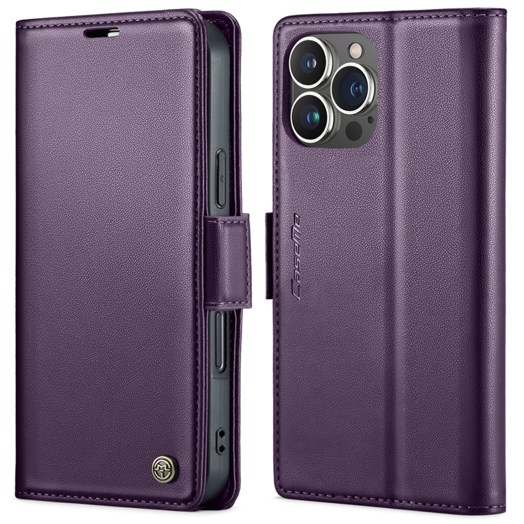 For iPhone 15 Pro CaseMe 023 Butterfly Buckle Litchi Texture RFID Anti-theft Leather Phone Case(Pearly Purple)