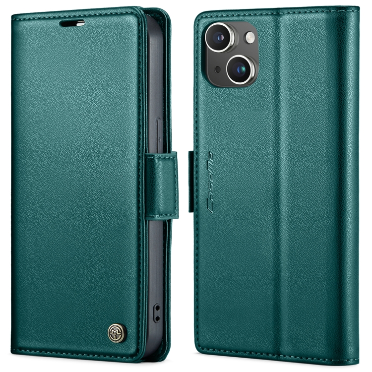For iPhone 15 CaseMe 023 Butterfly Buckle Litchi Texture RFID Anti-theft Leather Phone Case(Pearly Blue)