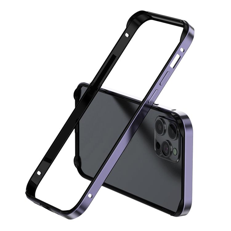 For iPhone 15 Pro Max Metal Hybrid Silicone Four-Corner Shockproof Cooling Phone Frame Case(Black vinyl + Dark Purple) SUNSKY
