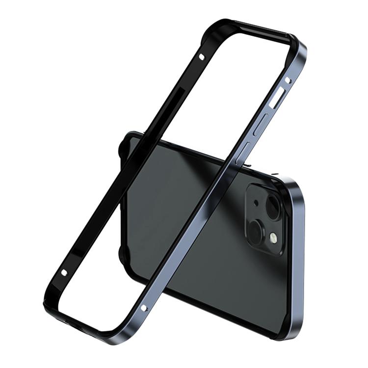 For iPhone 14 Plus Metal Hybrid Silicone Four-Corner Shockproof Cooling Phone Frame Case(Black vinyl + Blue) SUNSKY