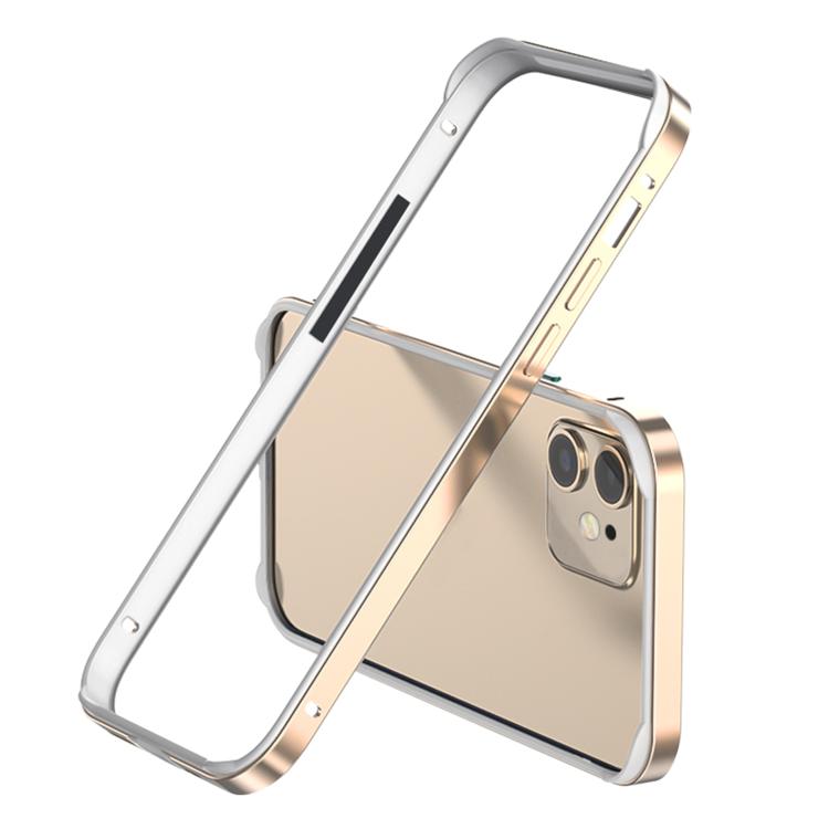 For iPhone 15 Pro Metal Hybrid Silicone Four-Corner Shockproof Cooling Phone Frame Case(White vinyl + Desert Gold) SUNSKY