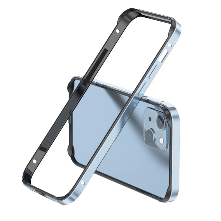 For iPhone 13 Metal Hybrid Silicone Four-Corner Shockproof Cooling Phone Frame Case(Black vinyl + Peak Blue) SUNSKY