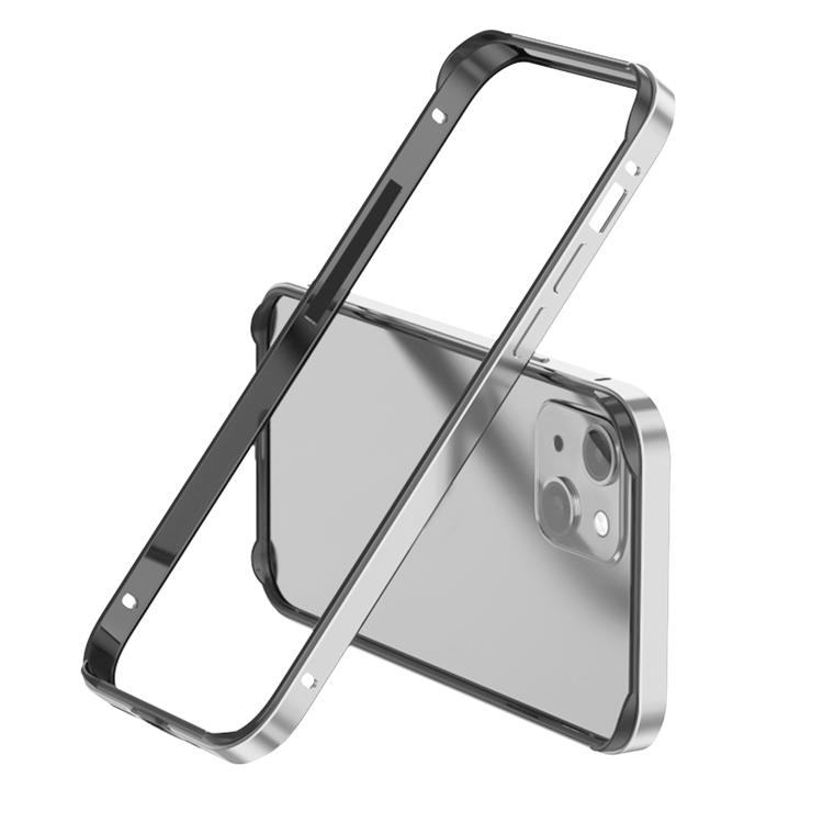 For iPhone 14 Metal Hybrid Silicone Four-Corner Shockproof Cooling Phone Frame Case(Black vinyl + Silver) SUNSKY